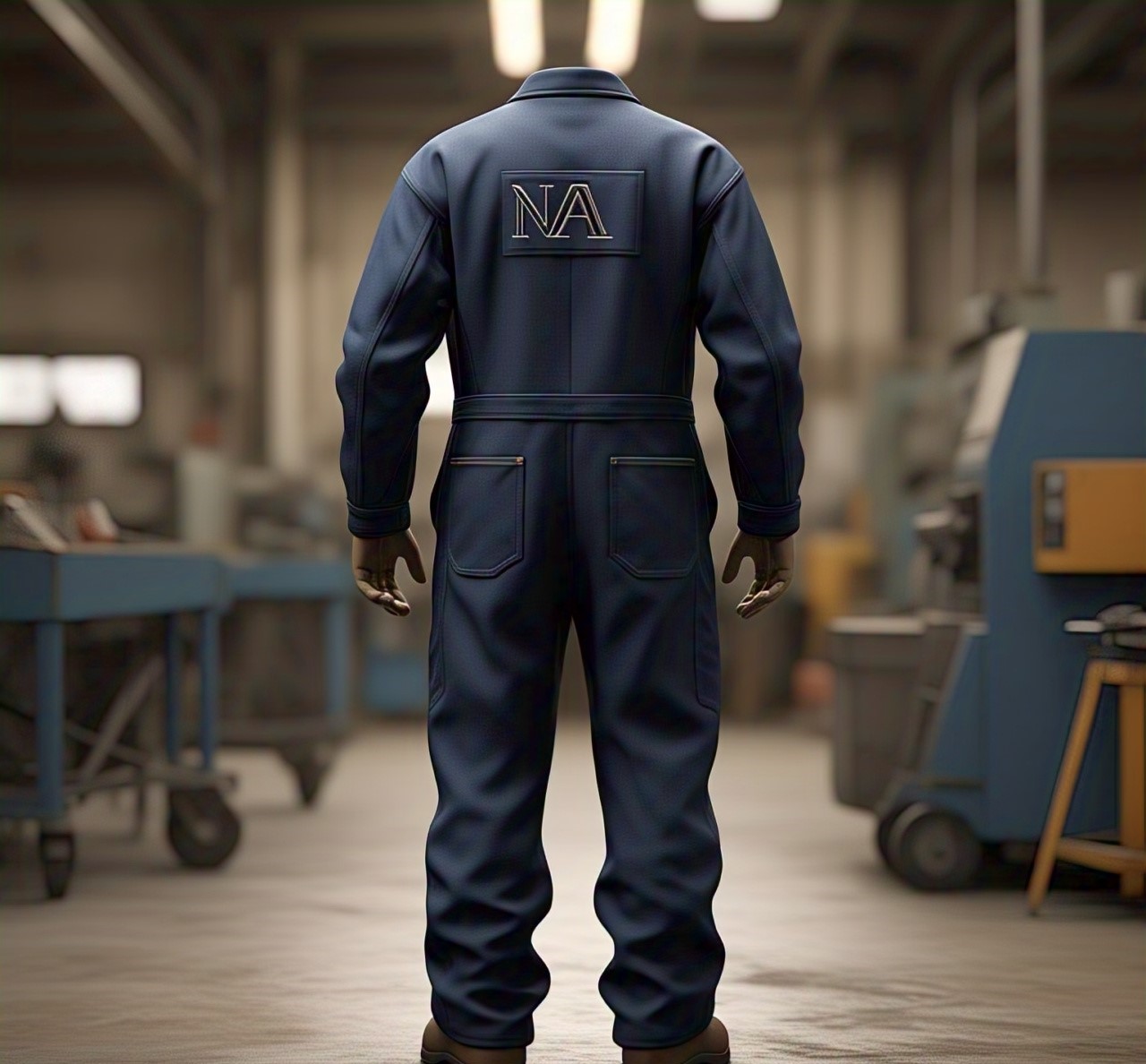 Custom Navy Blue Work Coverall with NA Logo on Back
