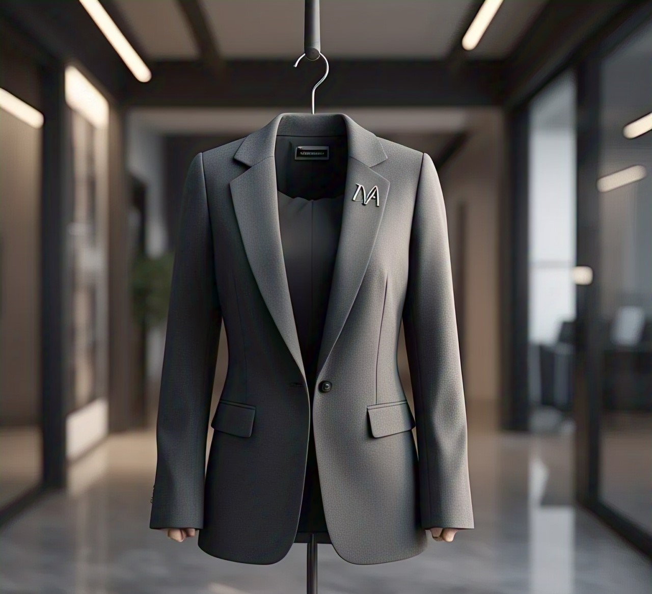 Custom Charcoal Grey Women's Corporate Blazer with N Logo Pin