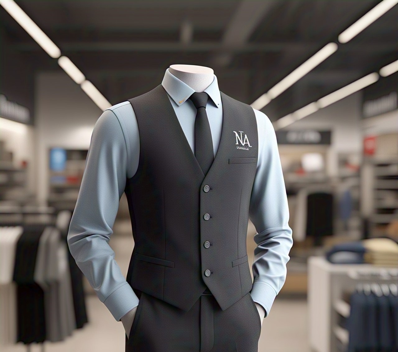Custom Retail Corporate Vest and Shirt Uniform with NA Logo