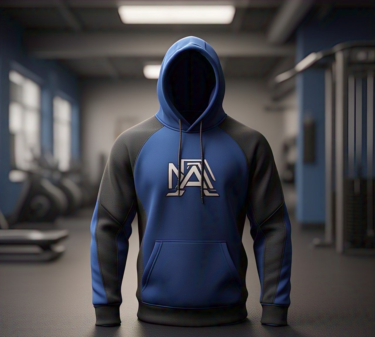 Custom Blue and Black Panel Hoodie with NA Logo