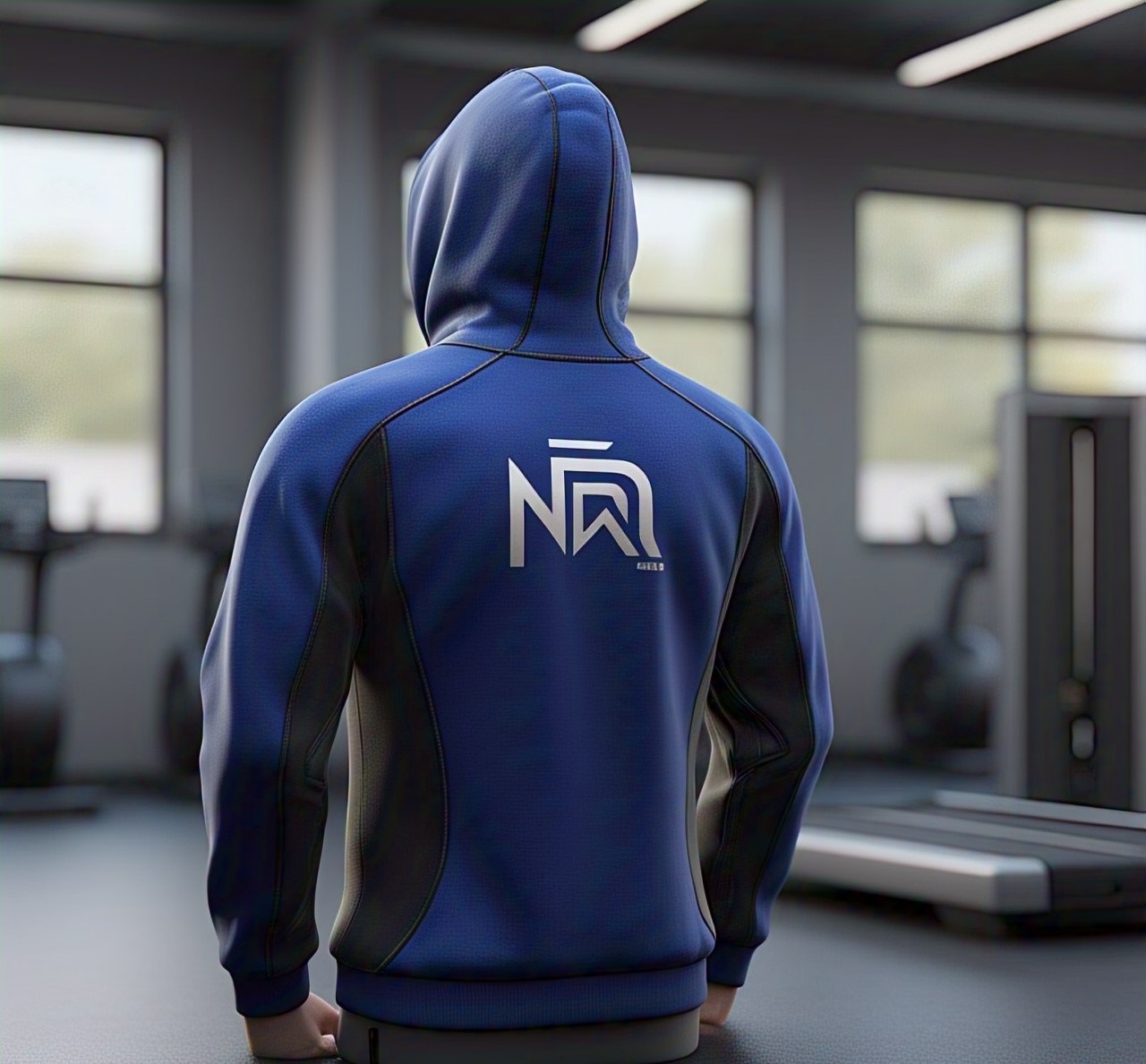 Back View of Custom Blue and Black Hoodie with NA Logo