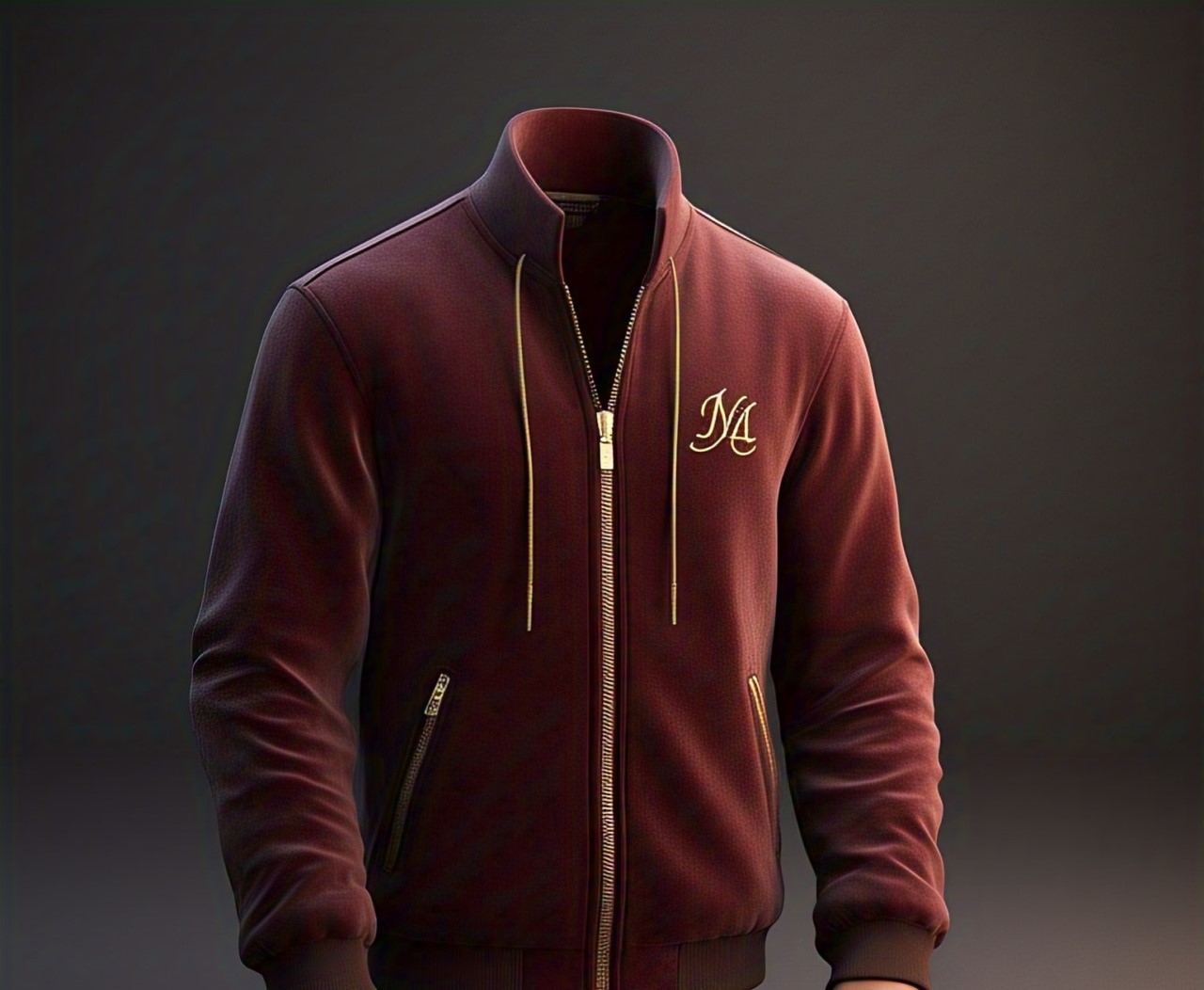 Custom Burgundy Velour Zip Jacket with NA Logo