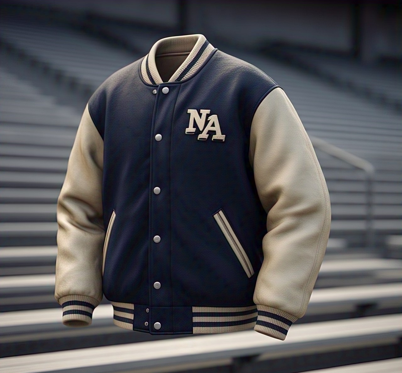 Custom Navy and Cream Varsity Jacket with NA Logo