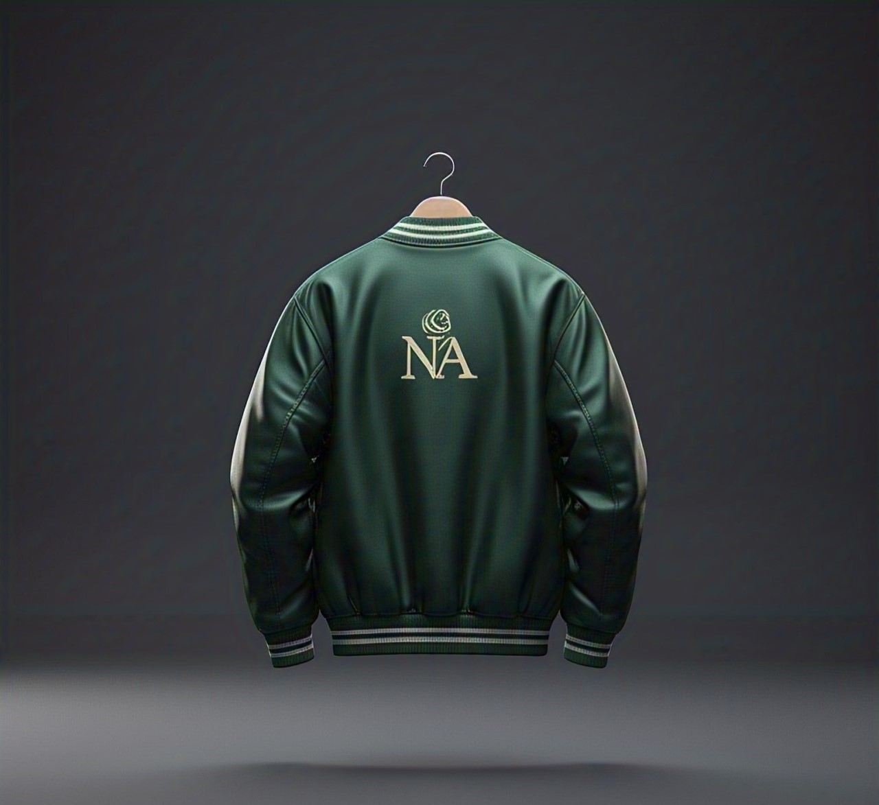 Back View of Custom Green Satin Bomber Jacket with NA Logo