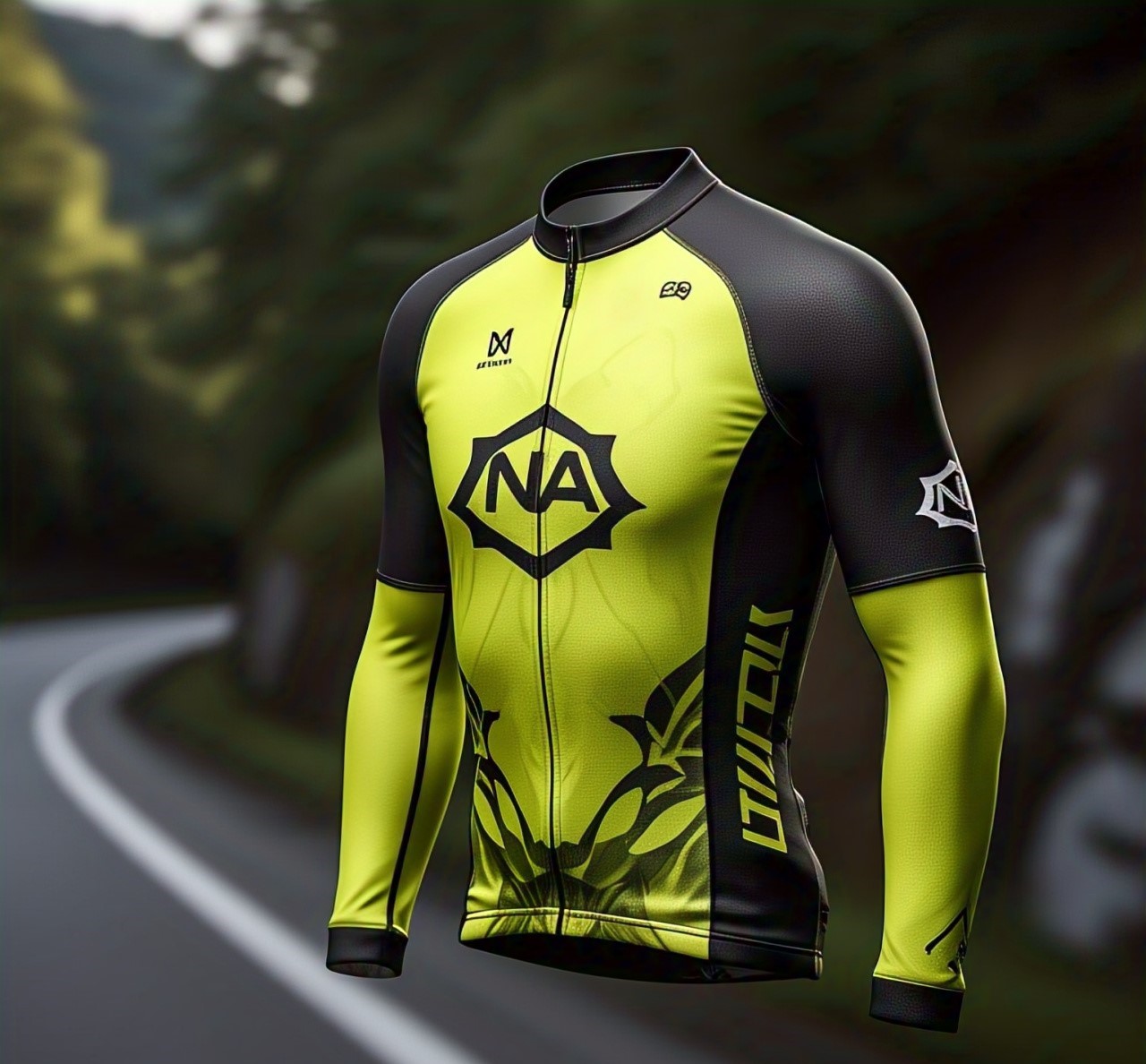 Custom Yellow and Black Long Sleeve Cycling Jersey with NA Logo