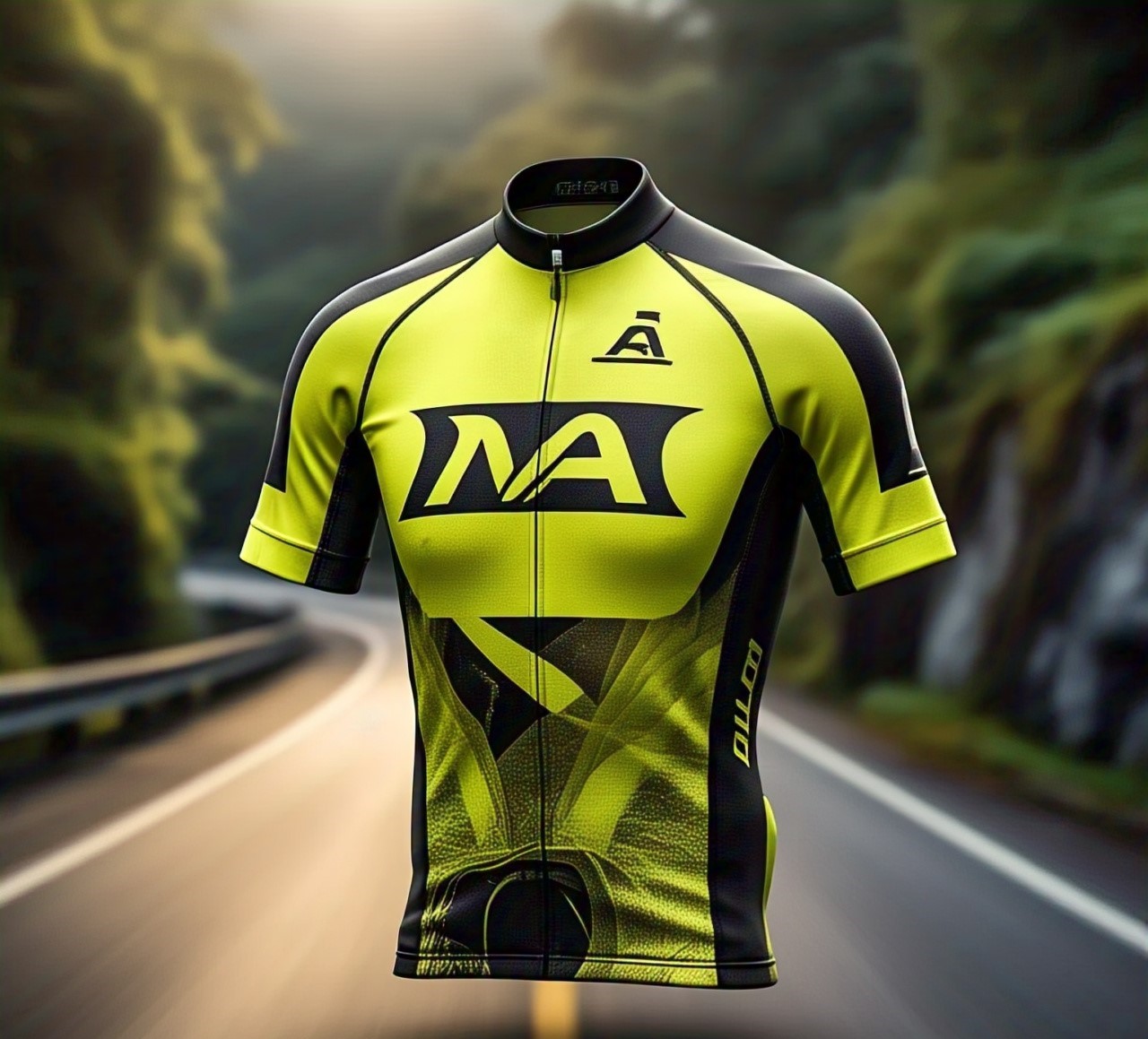 Custom Yellow and Black Short Sleeve Cycling Jersey NA Logo Variant 1