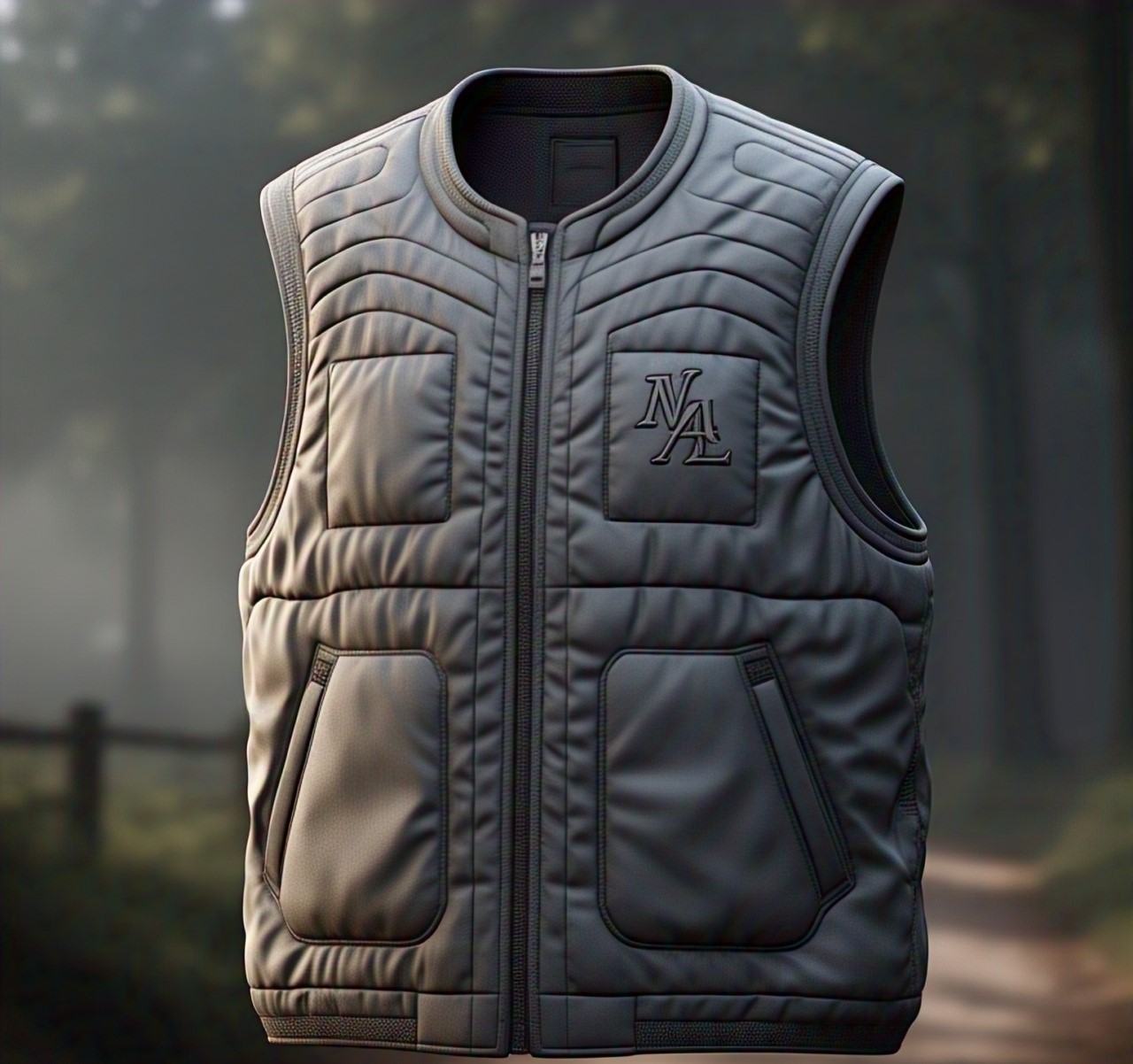 Custom Dark Grey Quilted Athletic Vest Gilet with NA Logo