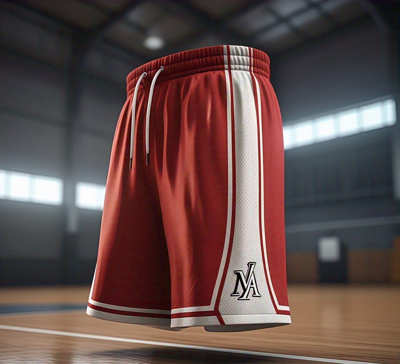 Custom Red Basketball Shorts with White Trim and M Logo