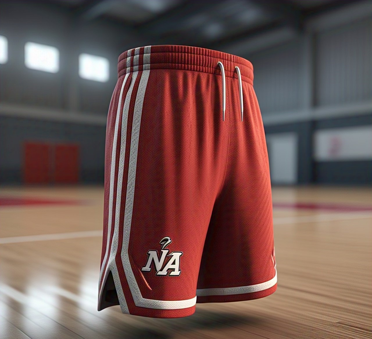 Custom Red Basketball Shorts with White Stripes and NA Logo