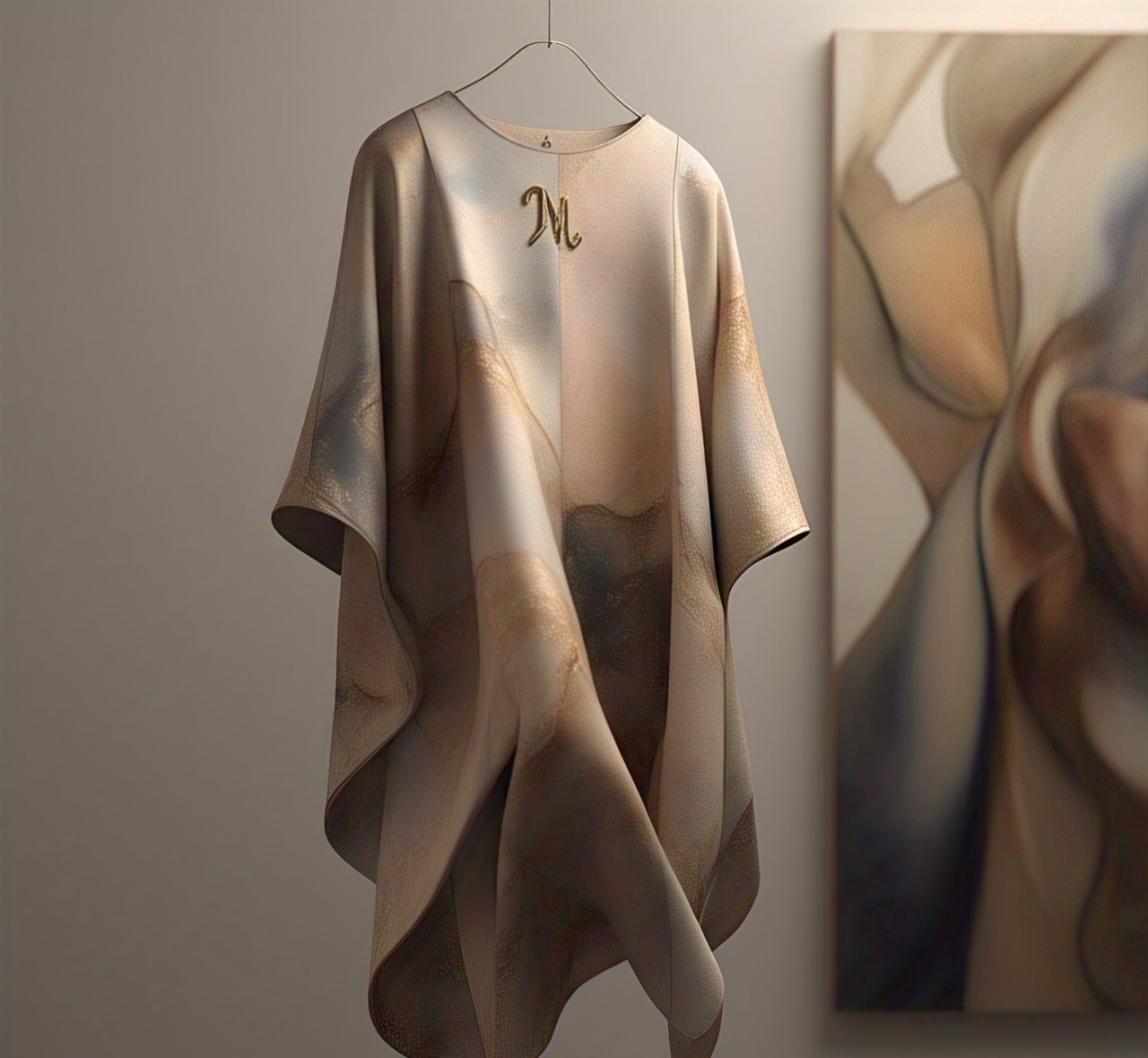 Custom Flowy Earth-Tone Print Top with M Logo