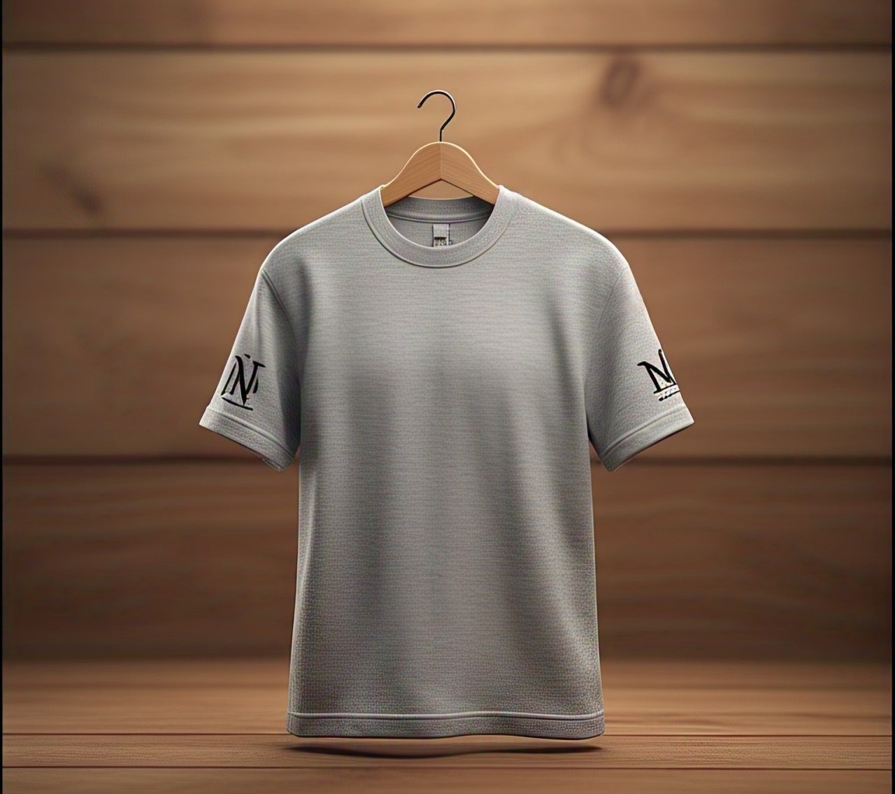 Custom Light Grey Heather T-shirt with NA Sleeve Logo on Hanger