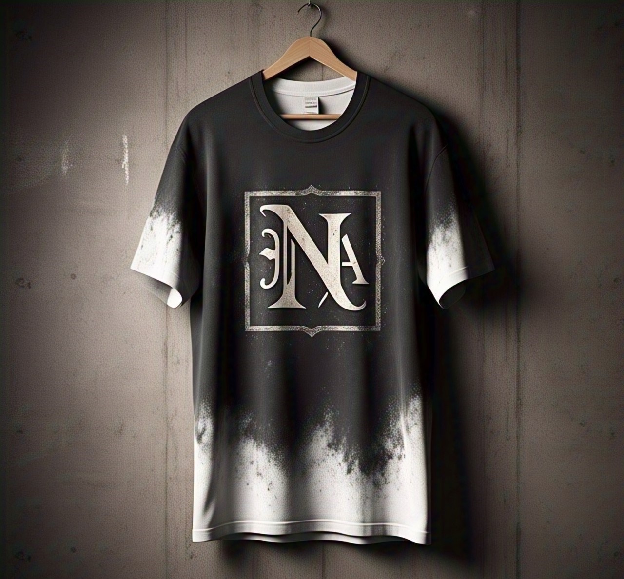 Custom Black T-shirt with Distressed N Logo and Bleach Effect