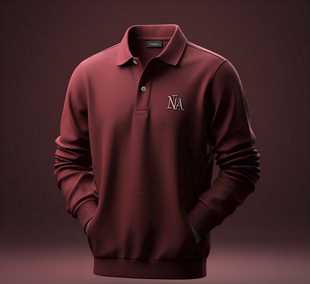 Custom Burgundy Long Sleeve Polo with NA Logo and Pockets
