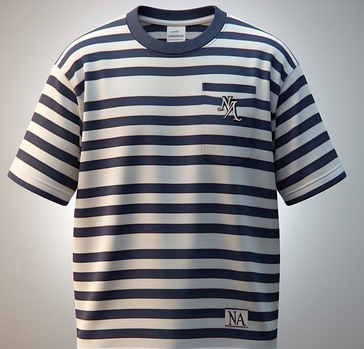 Custom Navy and White Striped T-shirt with Multiple NA Logos
