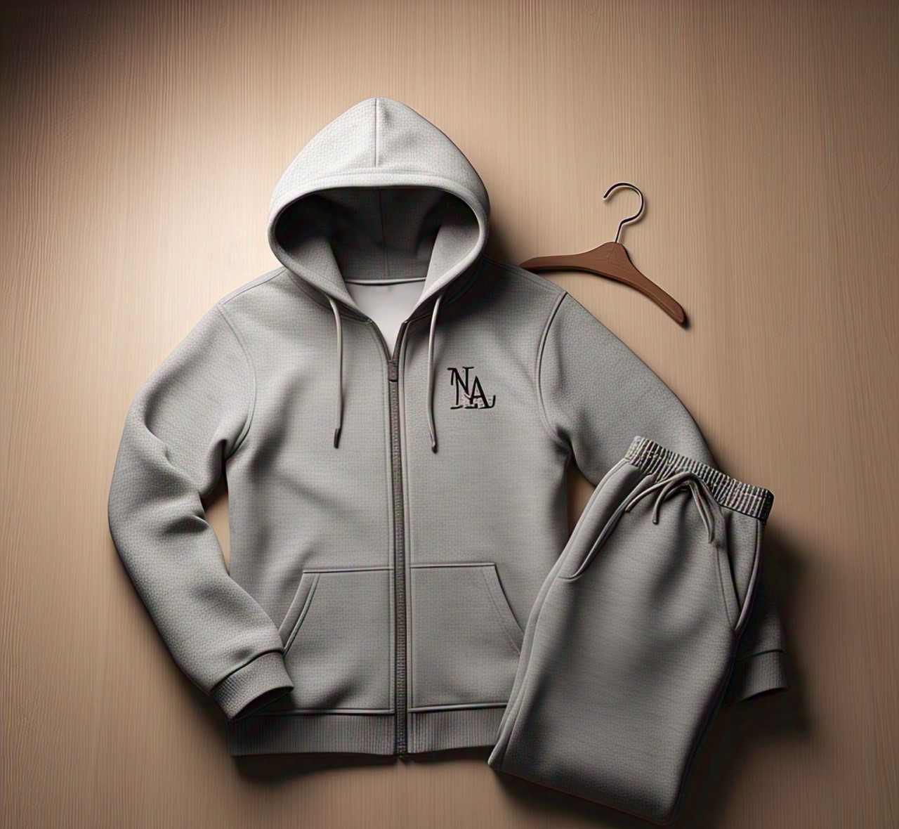 Custom Heather Grey Cotton-Blend Tracksuit Set with NA Logo