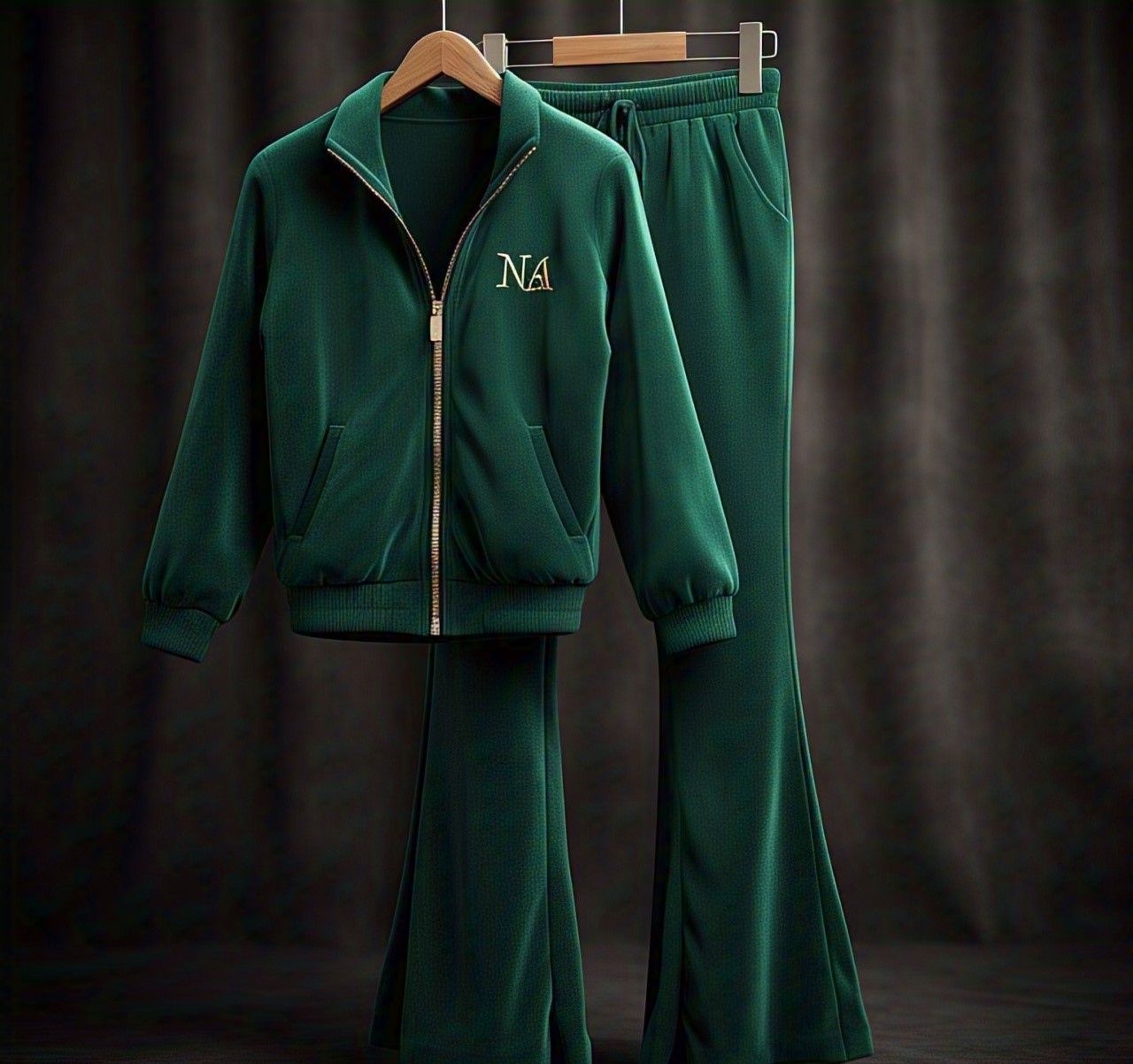 Custom Emerald Green Velour Tracksuit Set with Gold NA Logo