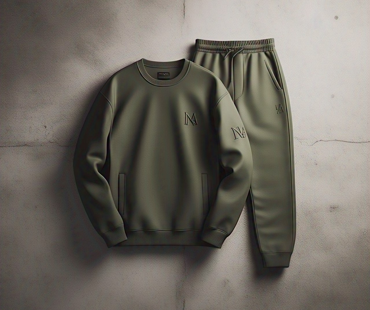 Custom Minimalist Technical Tracksuit Set in Olive Green with NA Logo